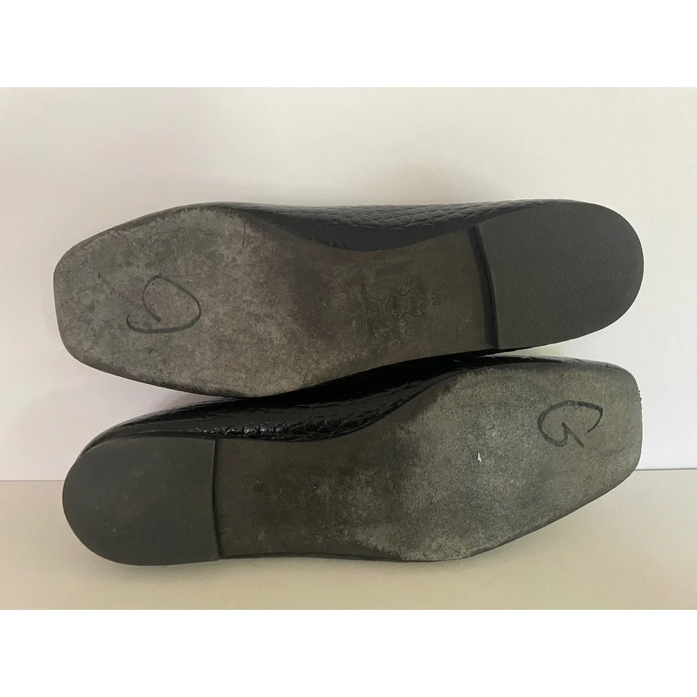 Tory Burch Georgia Black Croc Embossed Leather Square Toe Ballet Flats Career 8M